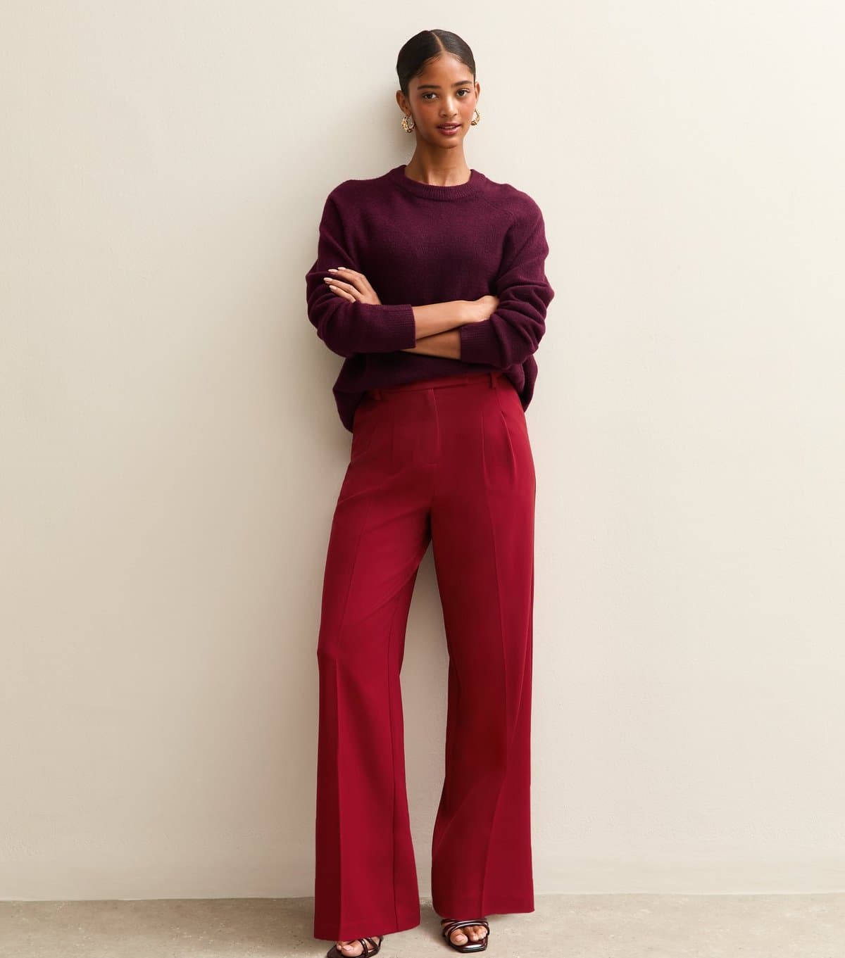 New Look Women's Bright Red Pleated Front Wide Leg Trousers New Look