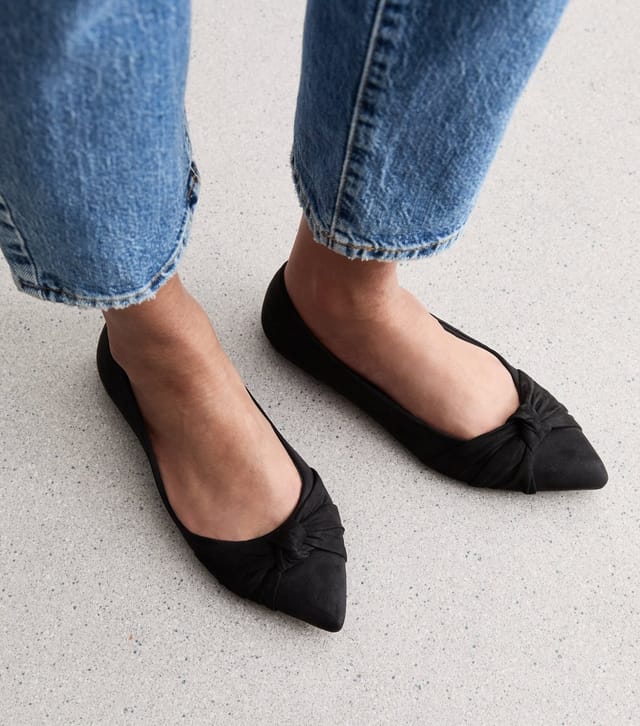 New Look Women's Wide Fit Black Suedette Pointed Ballerina Pumps New Look - 2