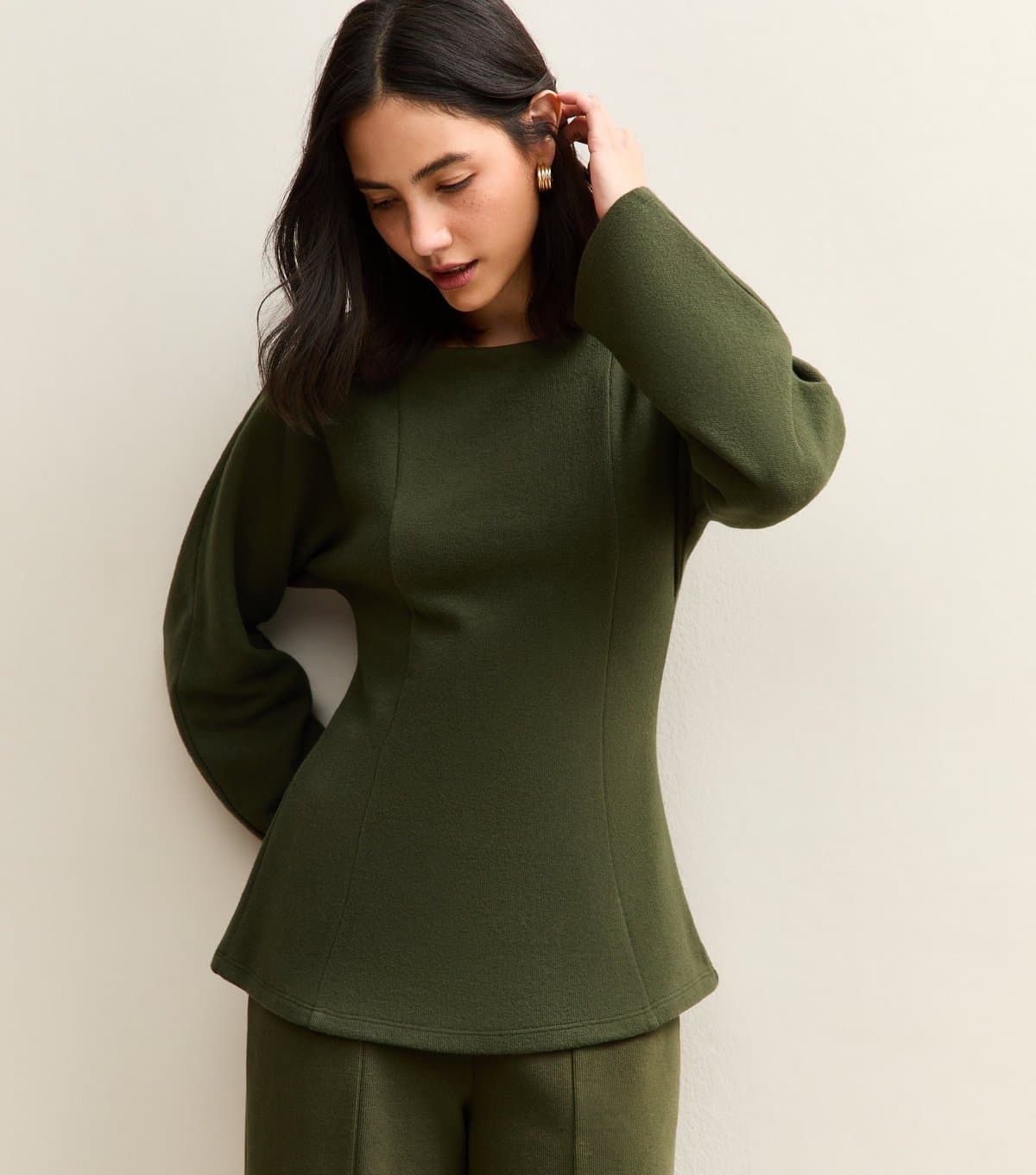 New Look New Look Khaki Soft Touch Fitted Waist Top