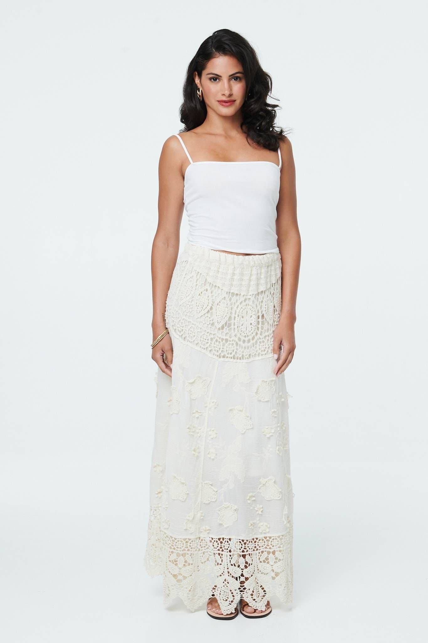 Izabel London Izabel London Women's Crochet Texture High Waist Maxi Skirt in Beige