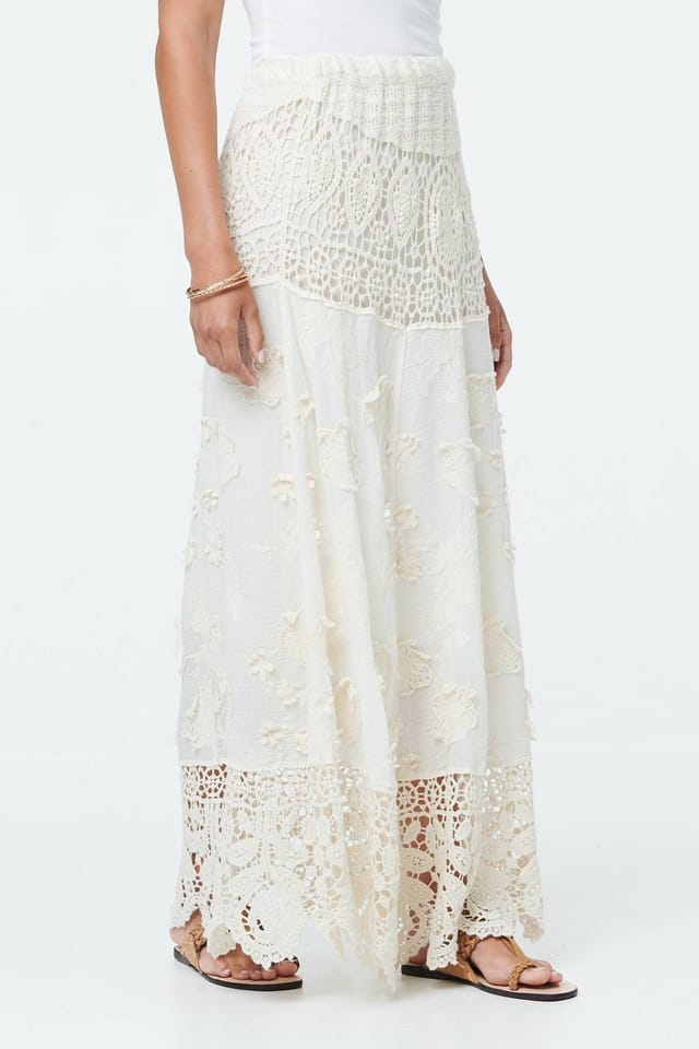 Izabel London Izabel London Women's Crochet Texture High Waist Maxi Skirt in Beige - 2