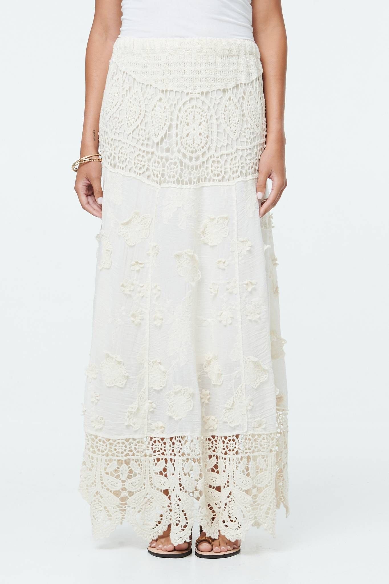 Izabel London Izabel London Women's Crochet Texture High Waist Maxi Skirt in Beige - 4