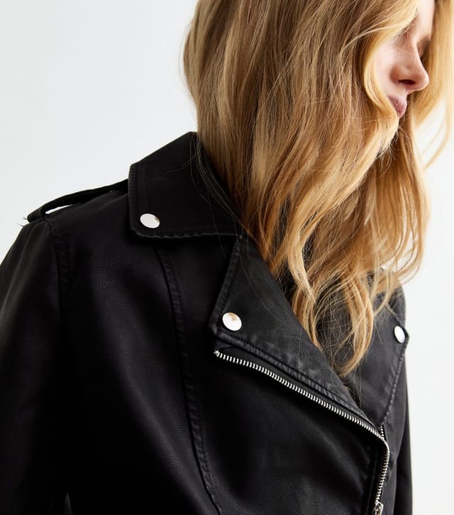 New Look Women's Black Leather-Look Biker Jacket New Look - 2