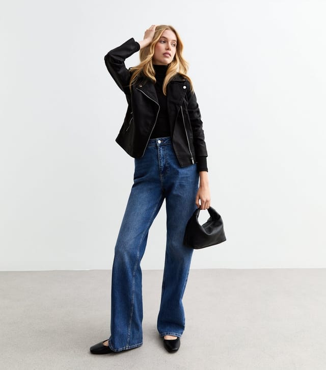 New Look Women's Black Leather-Look Biker Jacket New Look - 3