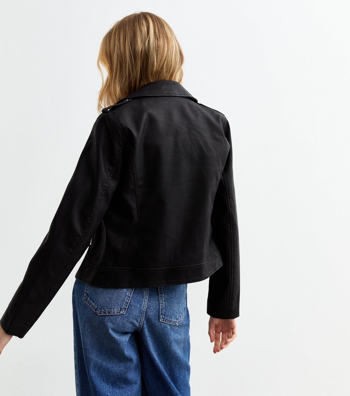 New Look Women's Black Leather-Look Biker Jacket New Look - 4