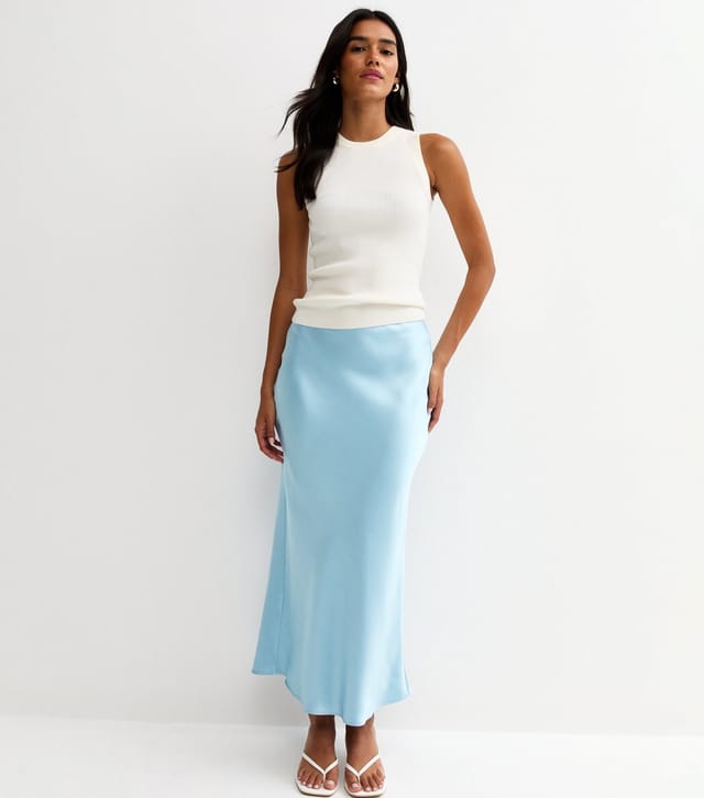New Look Women's Light Blue Satin Bias Cut Midi Skirt New Look - 3