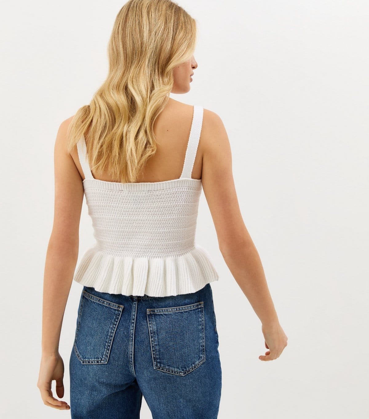 New Look Women's White Cotton Rich Textured Knit Peplum Cami Vest New Look - 4