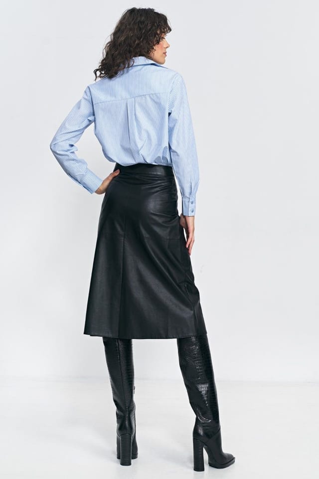 Love Lace Love Lace Women's Imitation Leather Trapeze Side Zipper Skirt in Black - 3