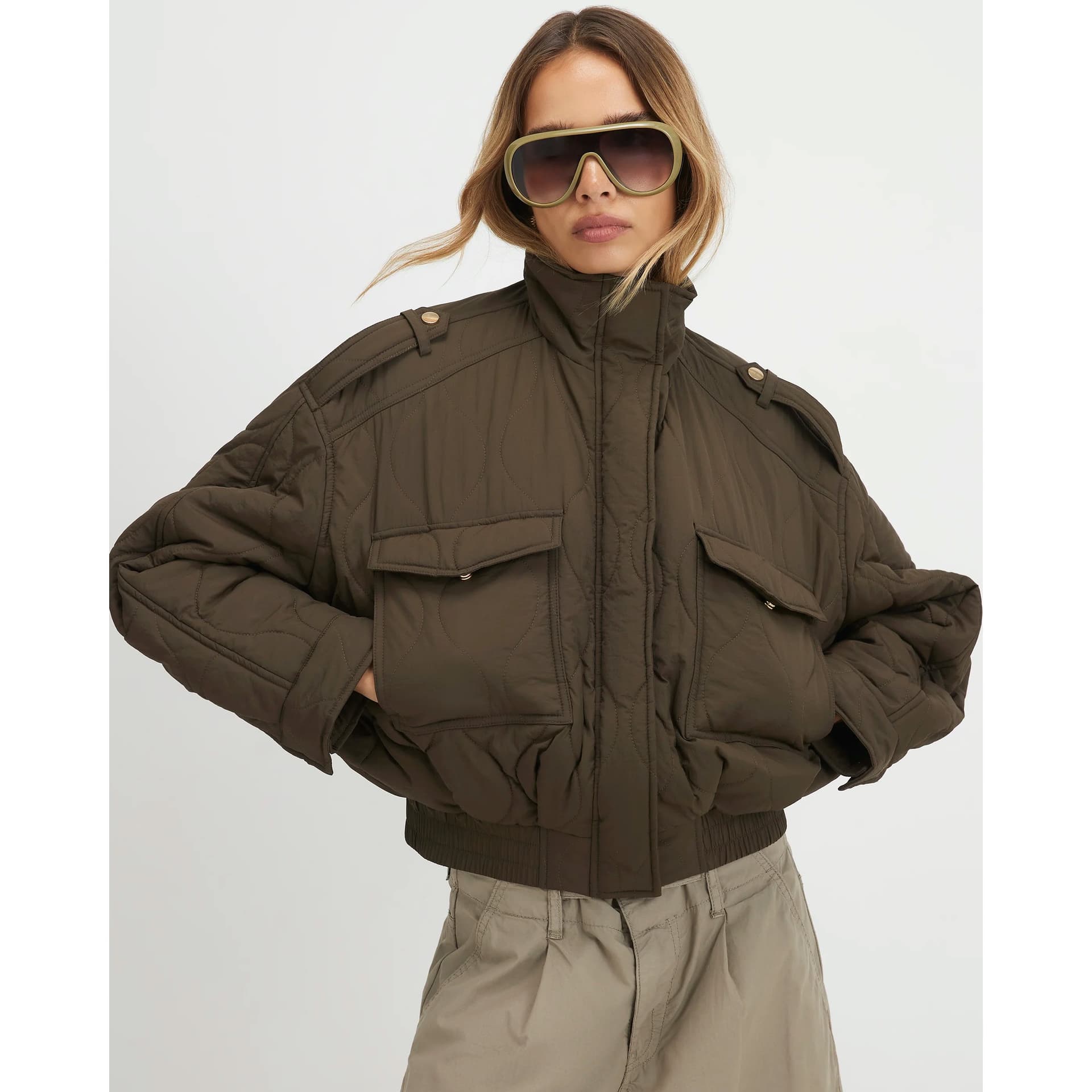 River Island River Island Womens Khaki Quilted Bomber Jacket