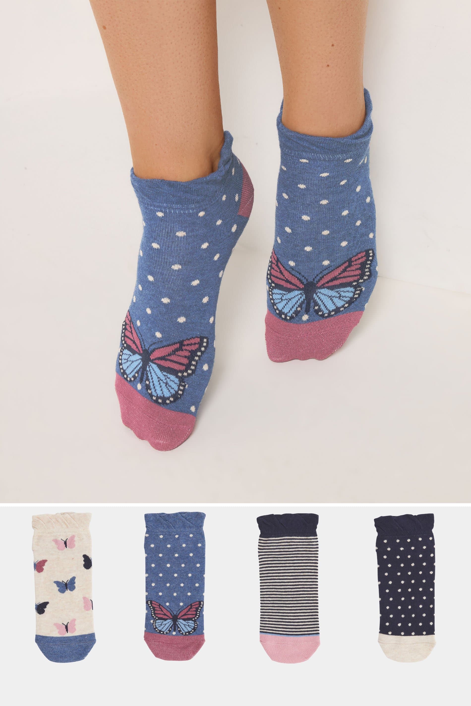 Yours 4 Pack Blue Butterfly Print Ankle Socks
