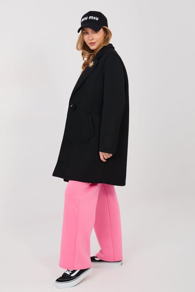 Love Lace Love Lace Women's Classic Unlined Stretch Coat with Brooch in Black - 2