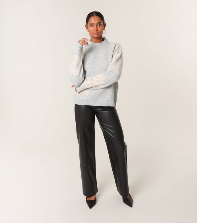 Blue Vanilla Women's Grey Floral Pattern Embellished Jumper Blue Vanilla New Look - 2