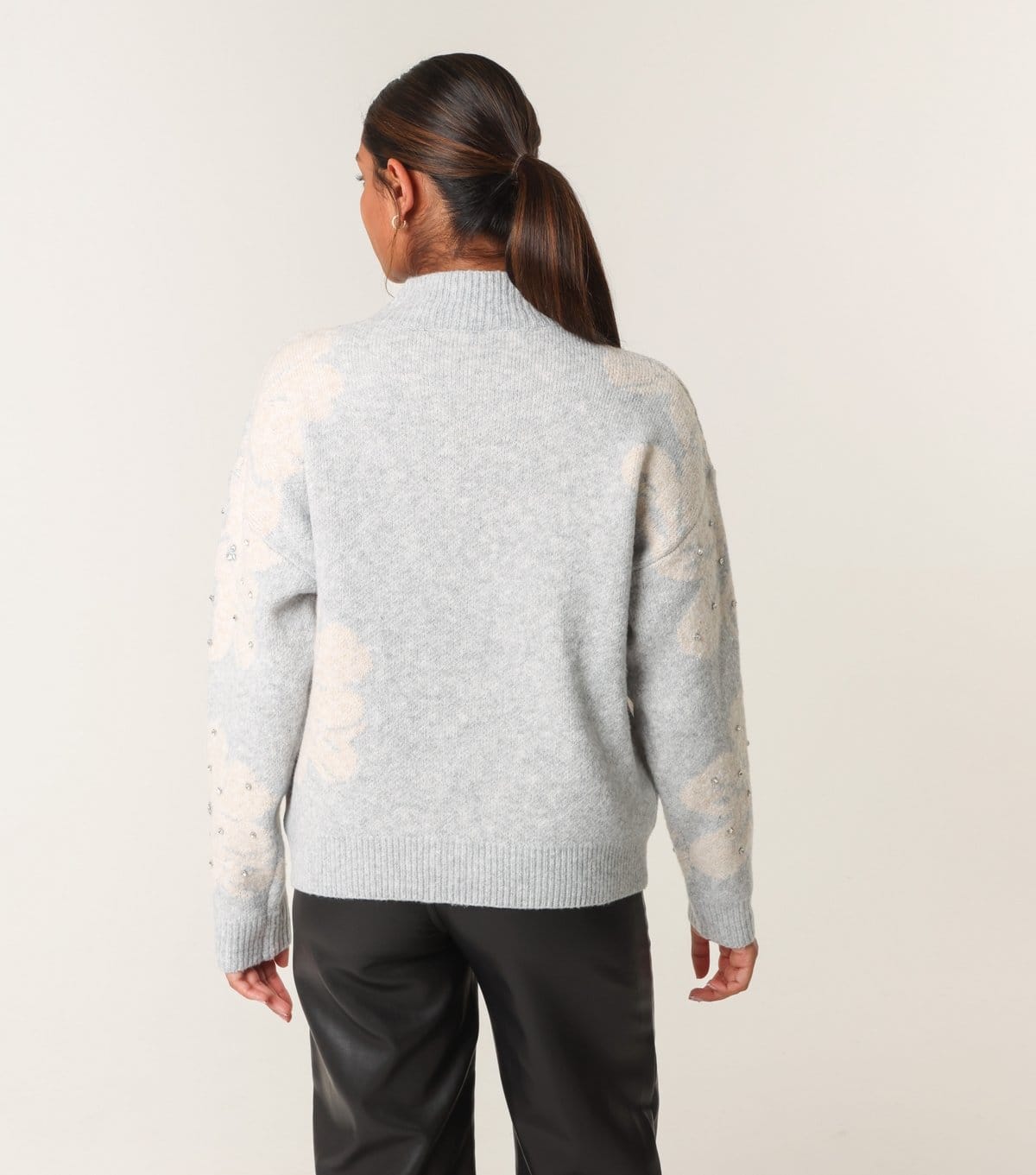 Blue Vanilla Women's Grey Floral Pattern Embellished Jumper Blue Vanilla New Look - 4