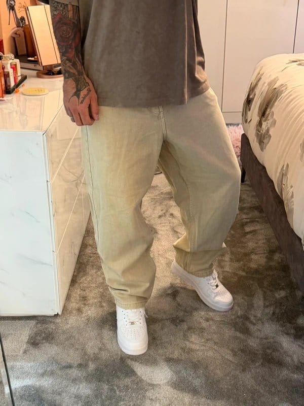 Bershka Beige Baggy Wide Leg Jeans