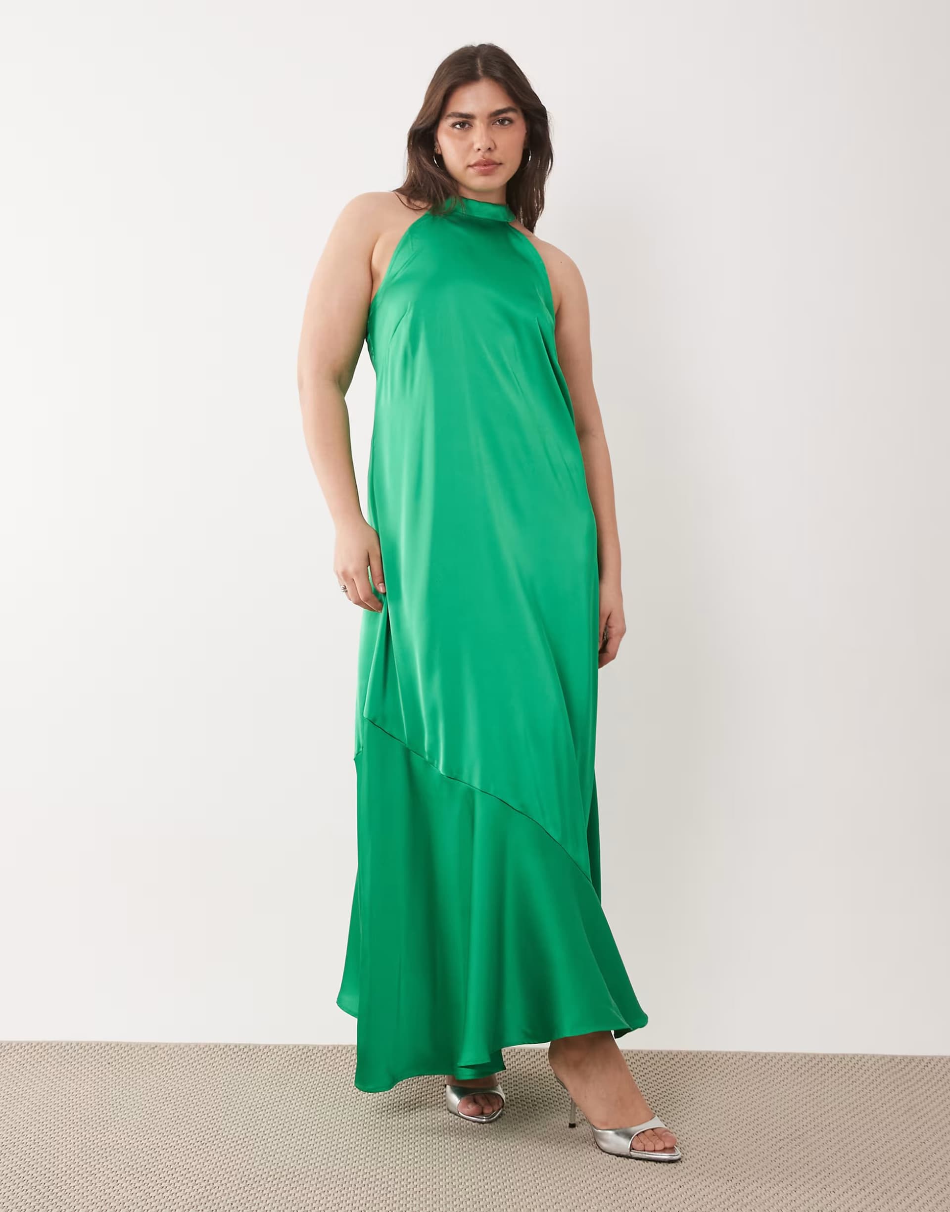 ASOS Vila Curve sleek satin halter maxi dress in bright green