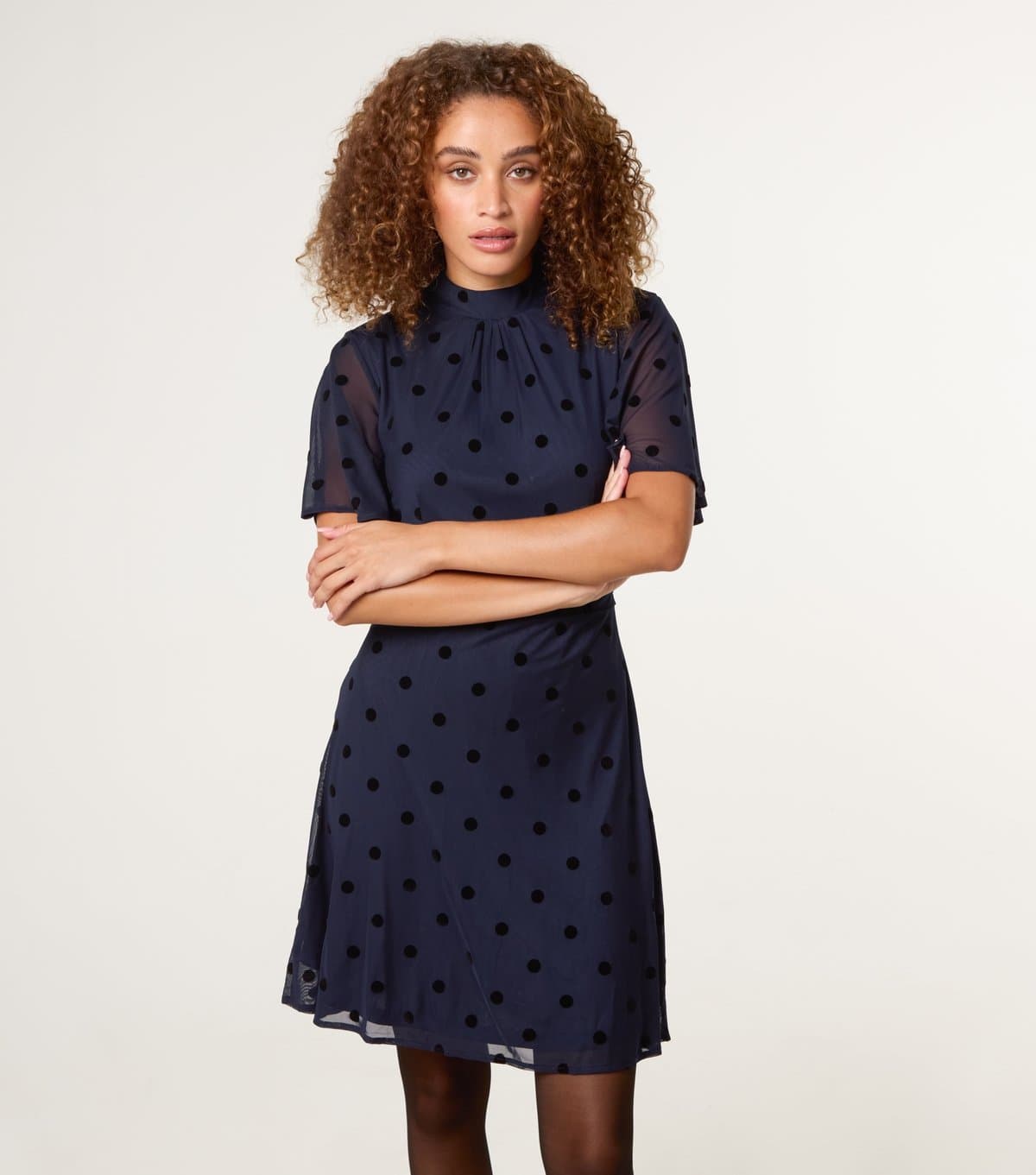Blue Vanilla Women's Navy Polka Dot Tie Back Dress Blue Vanilla New Look