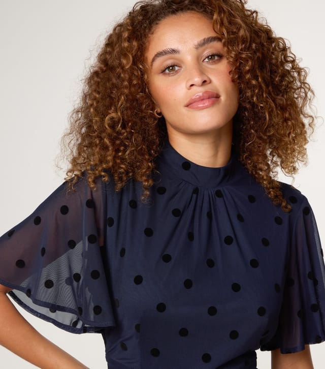 Blue Vanilla Women's Navy Polka Dot Tie Back Dress Blue Vanilla New Look - 3