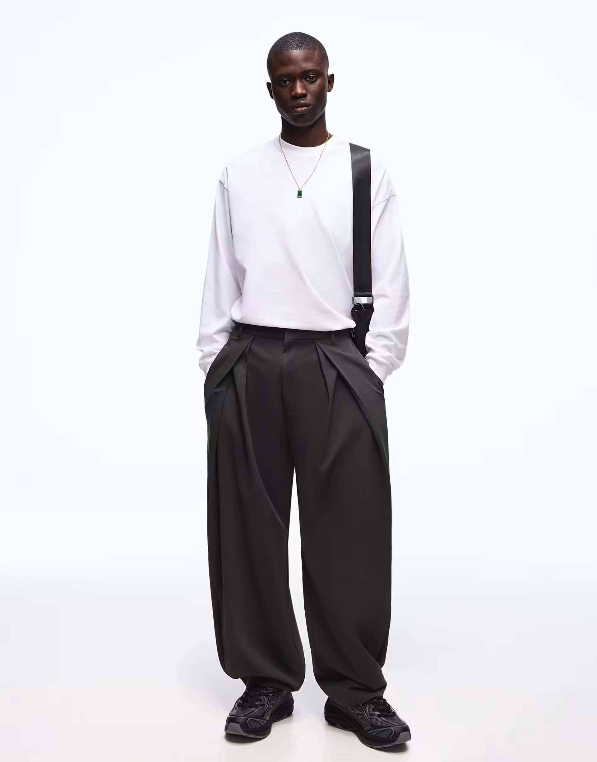 ASOS Bershka Super baggy darted trousers in grey&black