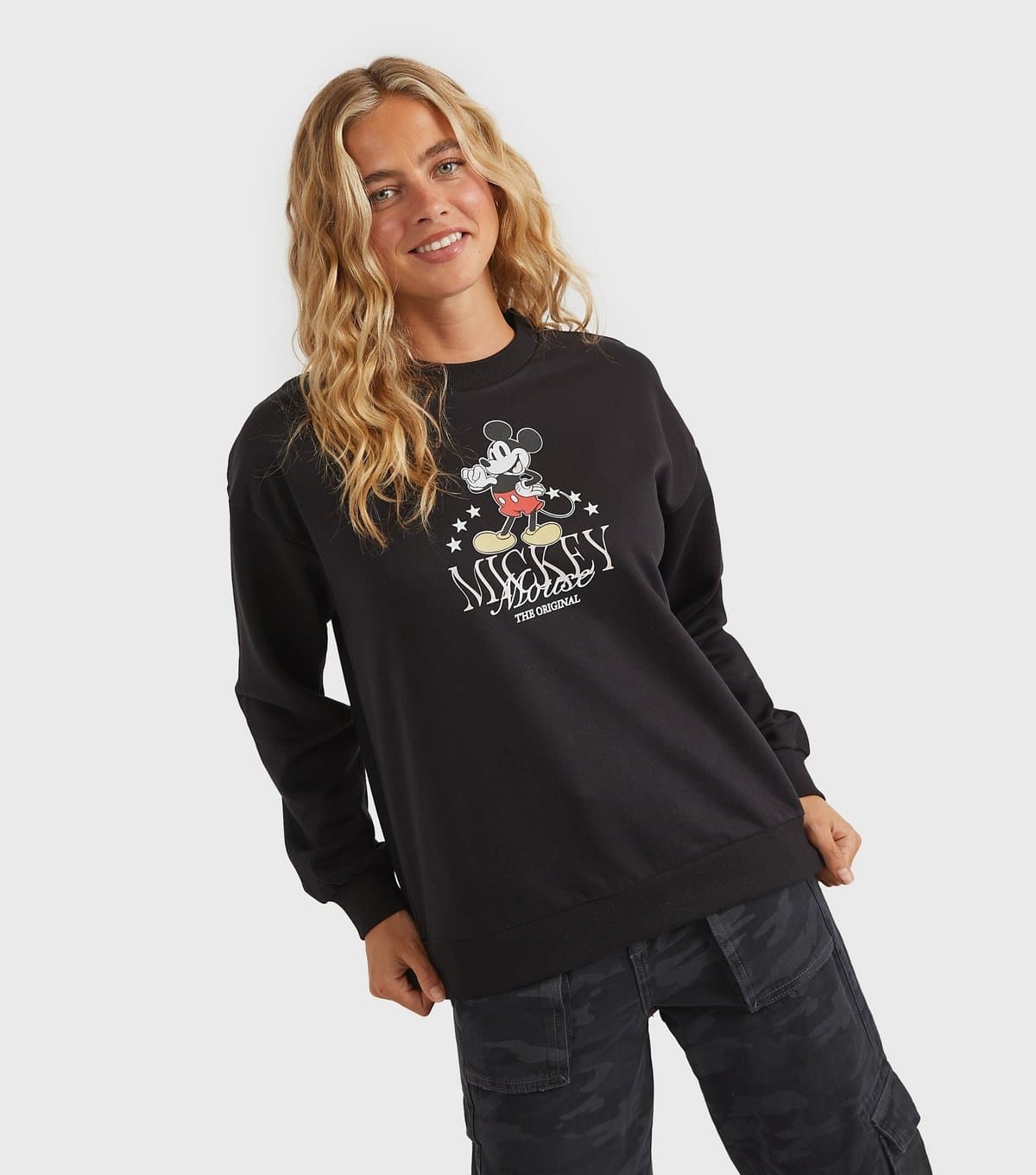 Custard Women's Clothing Black Mickey Mouse Logo Sweatshirt Custard New Look