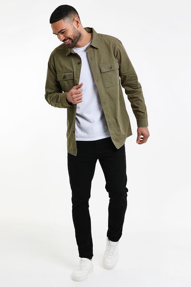 Threadbare Threadbare Men's 'Ministry' Lightweight Cotton Shacket in Khaki - 3