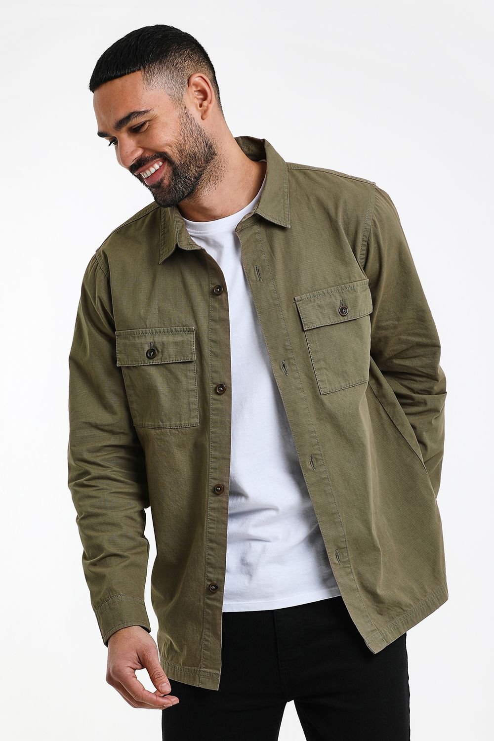 Threadbare Threadbare Men's 'Ministry' Lightweight Cotton Shacket in Khaki - 4