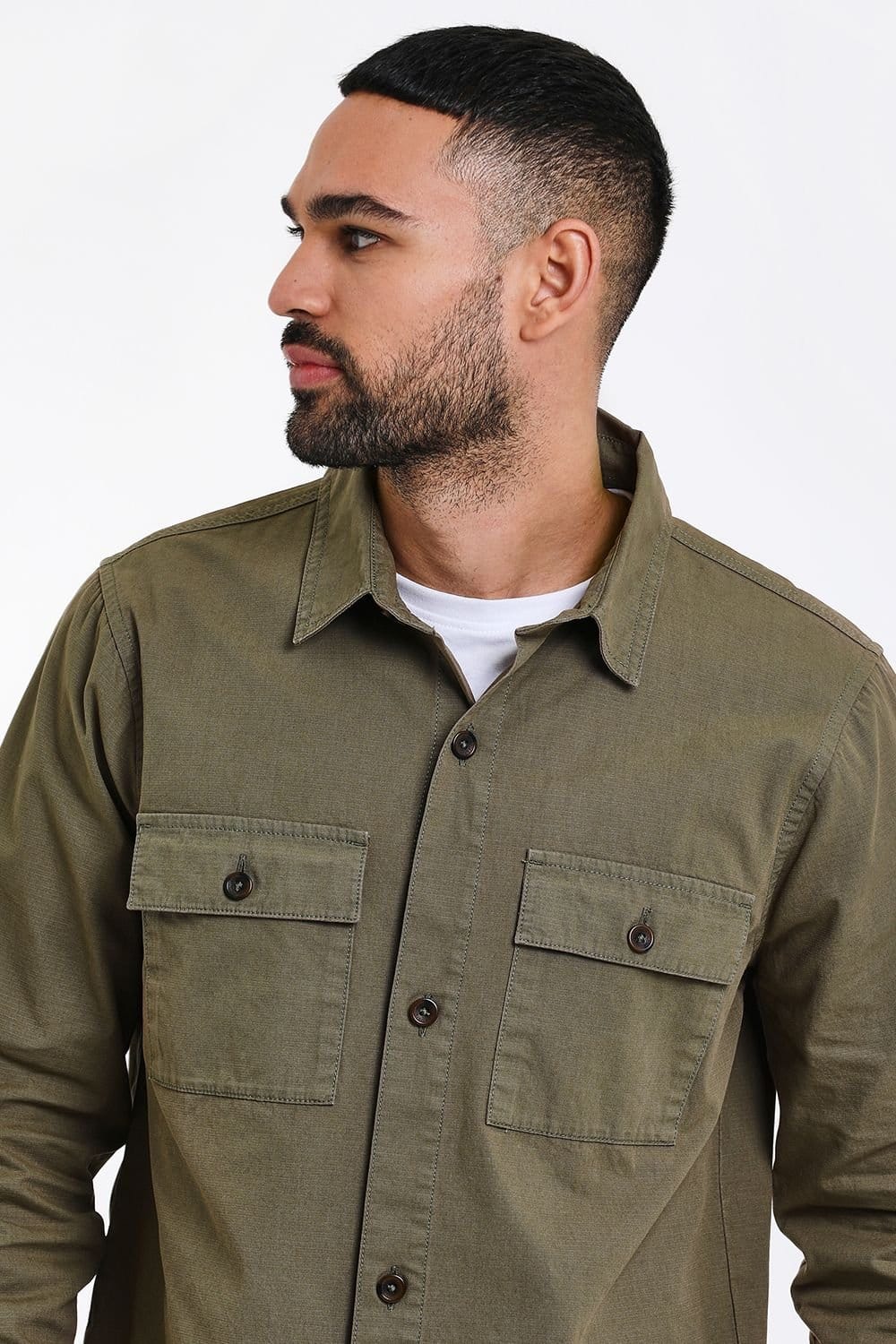 Threadbare Threadbare Men's 'Ministry' Lightweight Cotton Shacket in Khaki - 4