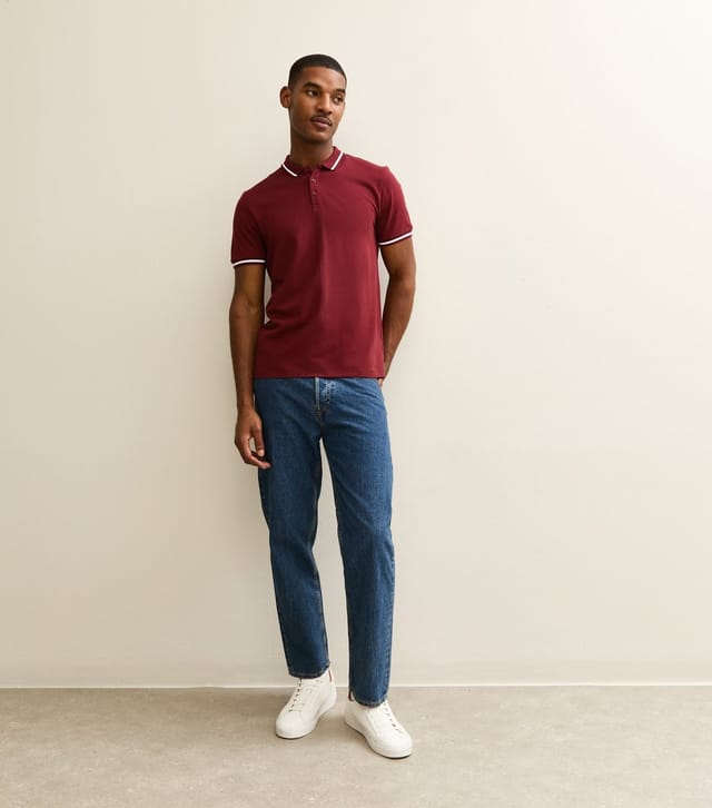 New Look Men's Light Burgundy Regular Contrast Tipping Pique Polo Top New Look - 3