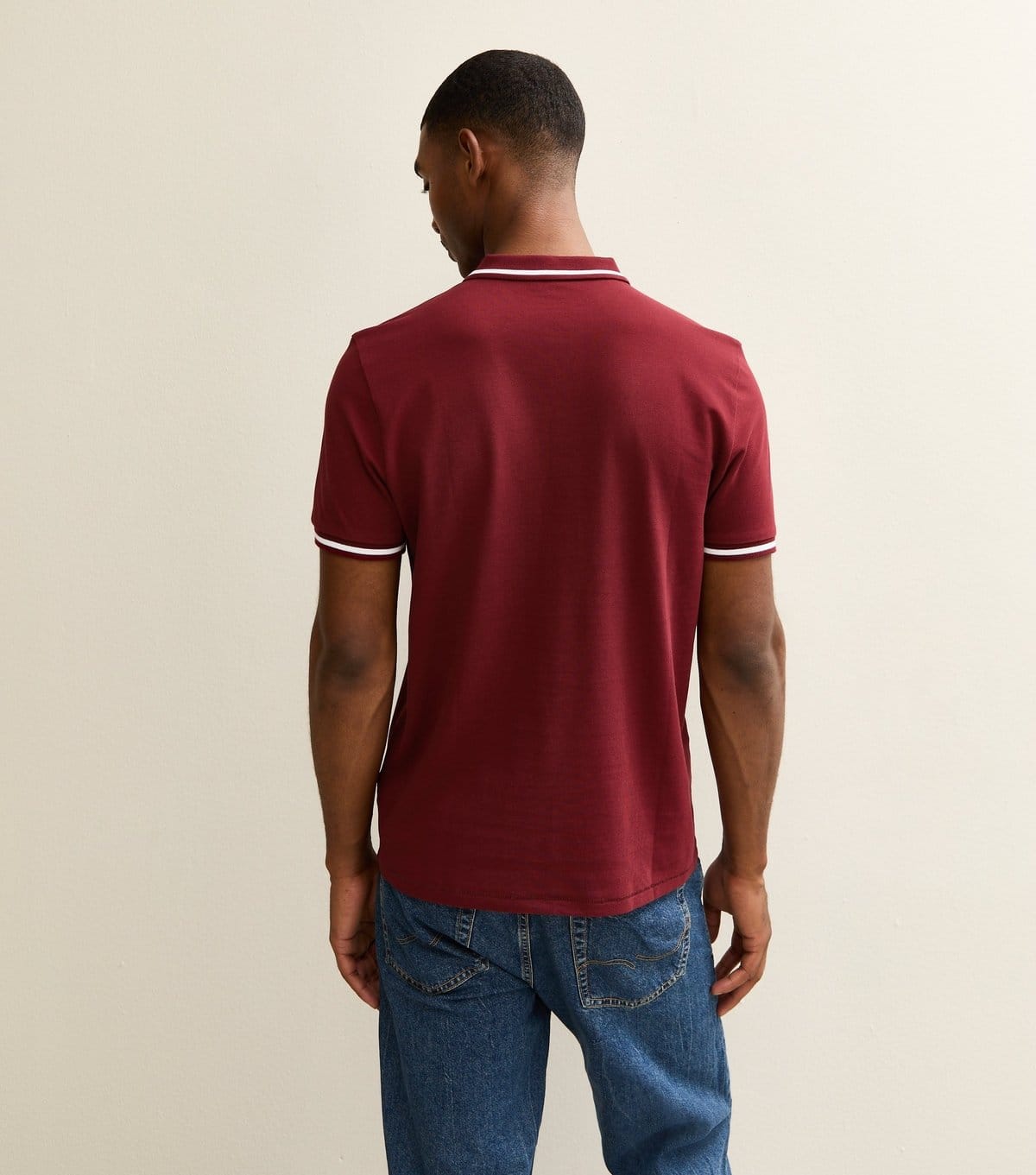 New Look Men's Light Burgundy Regular Contrast Tipping Pique Polo Top New Look - 4