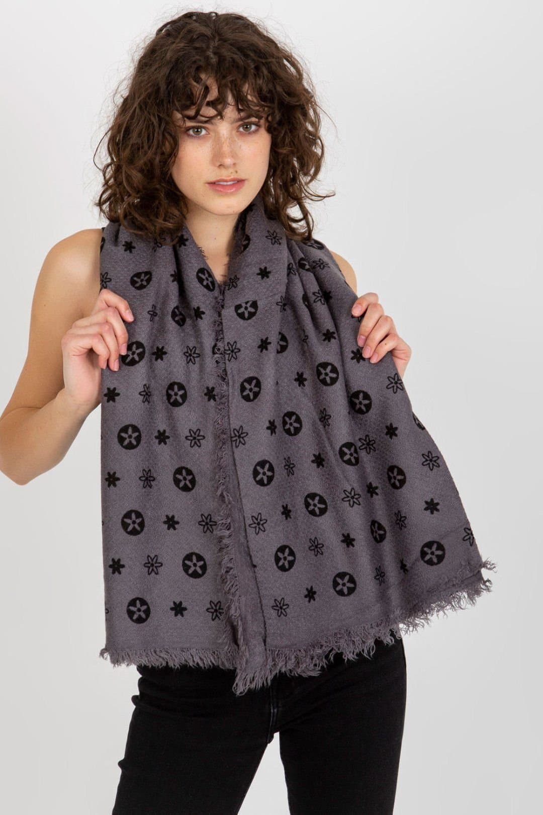 Love Lace Love Lace Women's Neckerchief Sling Scarf in Allover Pattern for Styling Versatility in Grey