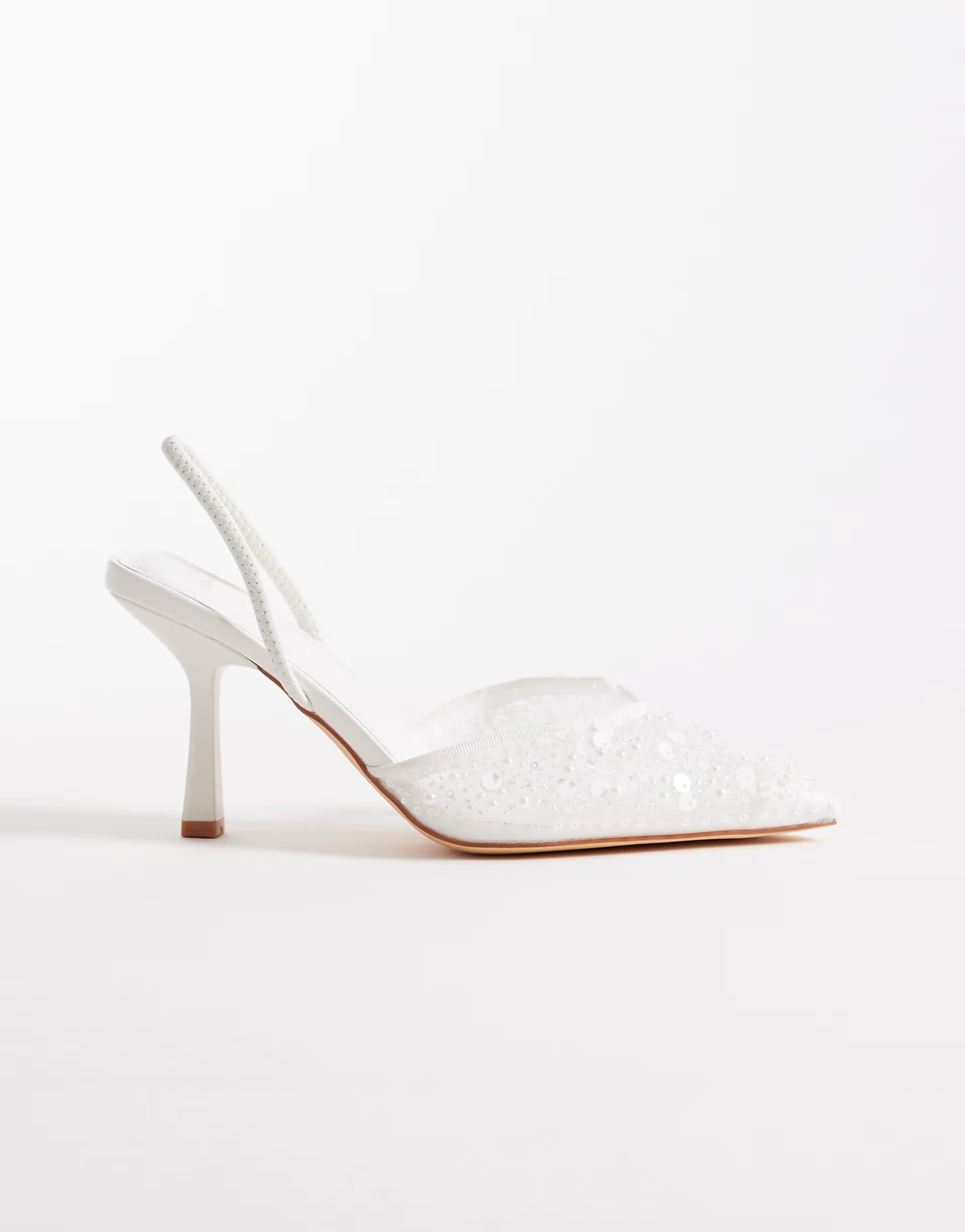 ASOS SEQWL Salado sling back embelished heeled shoe in white