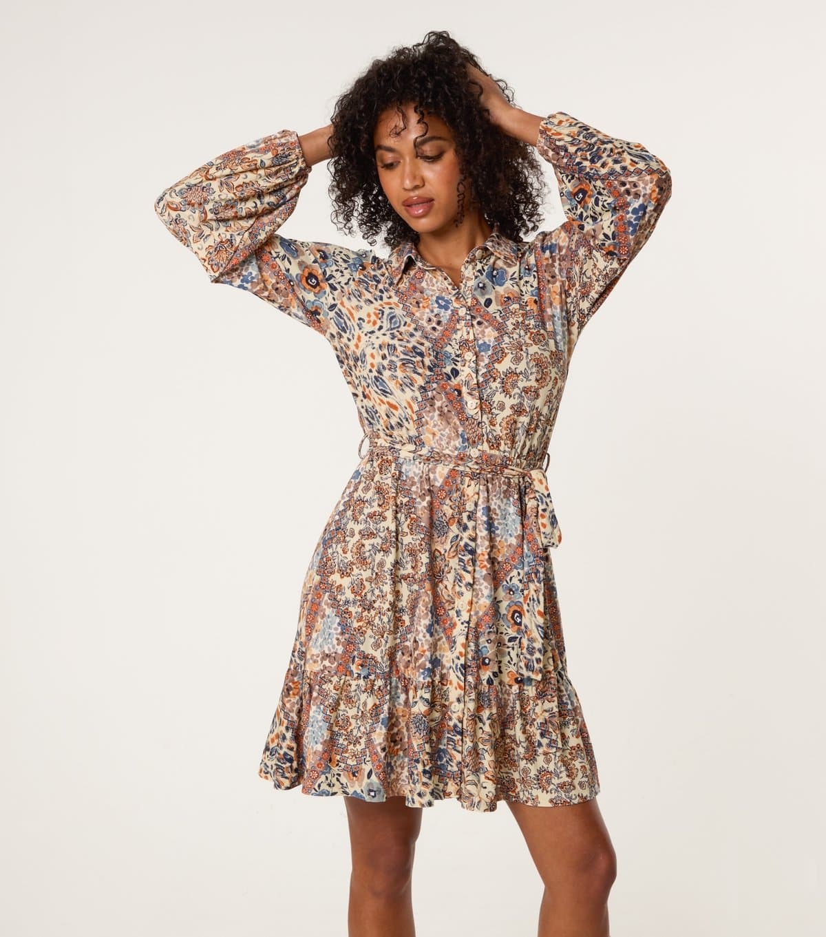 Blue Vanilla Women's Cream Printed Belted Shirt Dress Blue Vanilla New Look