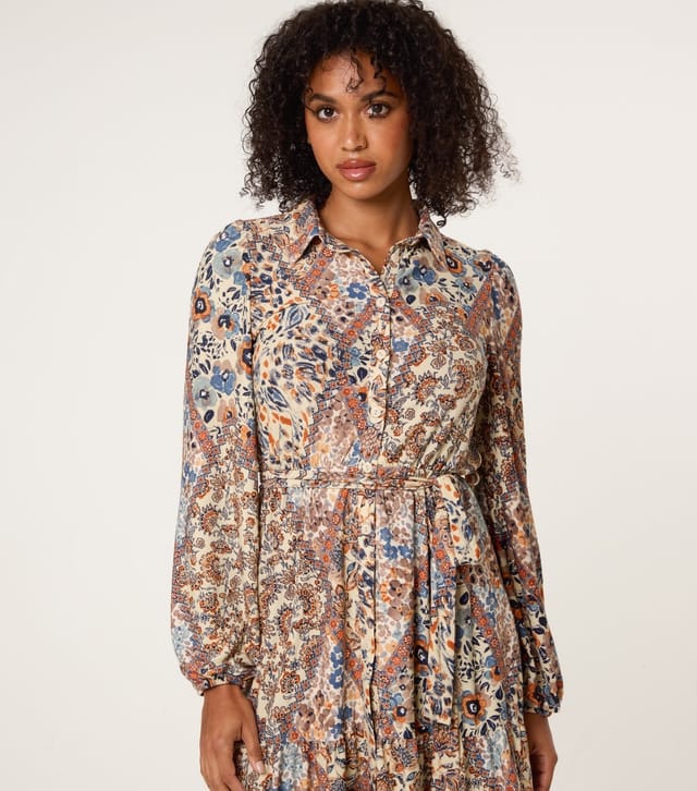 Blue Vanilla Women's Cream Printed Belted Shirt Dress Blue Vanilla New Look - 2