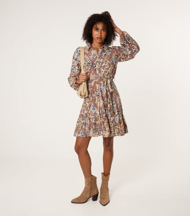Blue Vanilla Women's Cream Printed Belted Shirt Dress Blue Vanilla New Look - 3