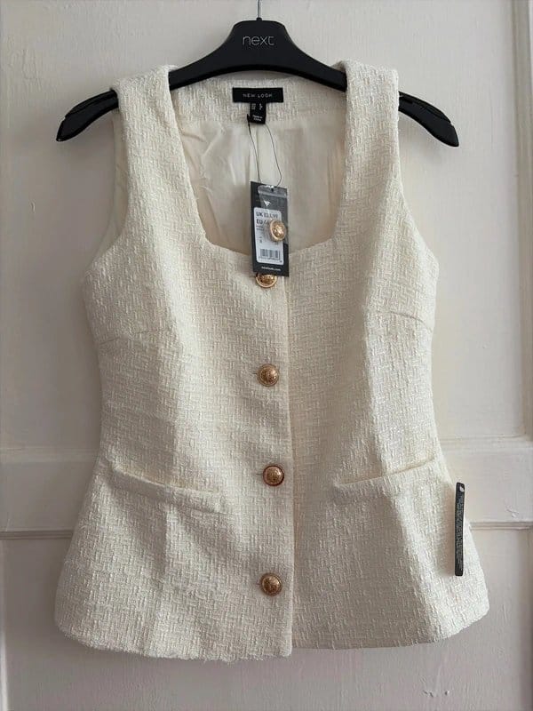 New Look Off-White Boucle Square Neck Waistcoat