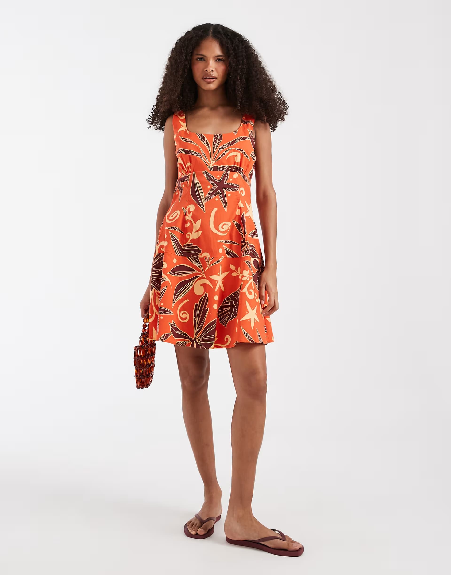 ASOS Vero Moda sleeveless pleated front mini dress in orange sea shell print