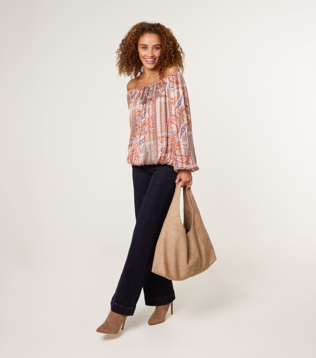 Blue Vanilla Women's Brown Paisley Print Bardot Puffball Hem Blouse Blue Vanilla New Look - 2