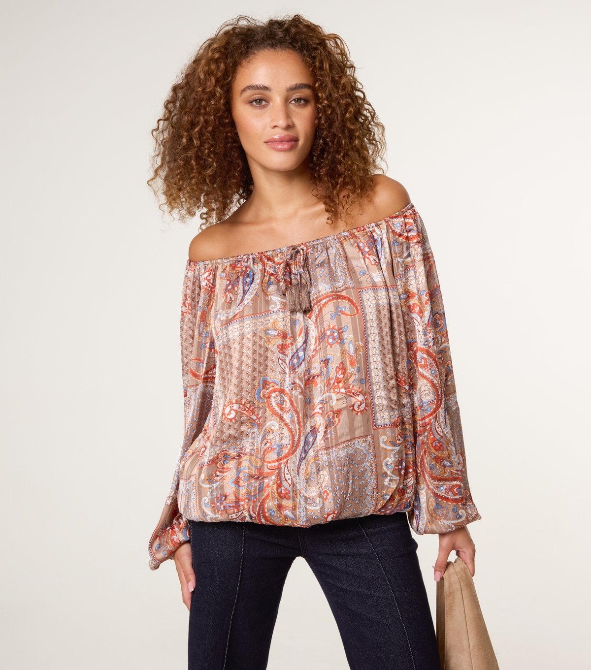 Blue Vanilla Women's Brown Paisley Print Bardot Puffball Hem Blouse Blue Vanilla New Look - 3