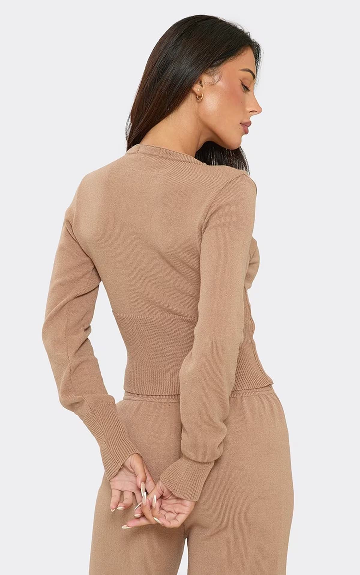 EGO Long Sleeve Ego Logo Detail Button Down Cardigan In Beige Knit, Women's Size UK S