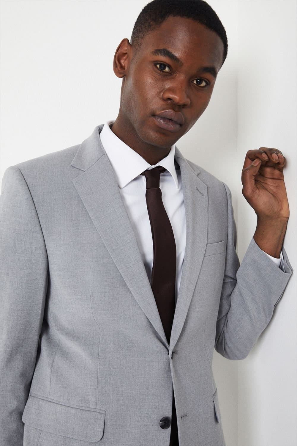 Burton Burton Men's Light Grey Tailored Fit Essential Suit Jacket