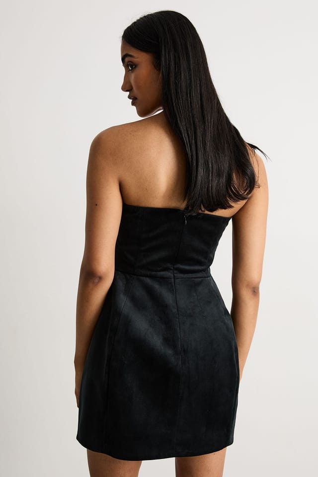 Warehouse Warehouse Women's Bonded Velvet Mini Bustier Dress in Black - 3