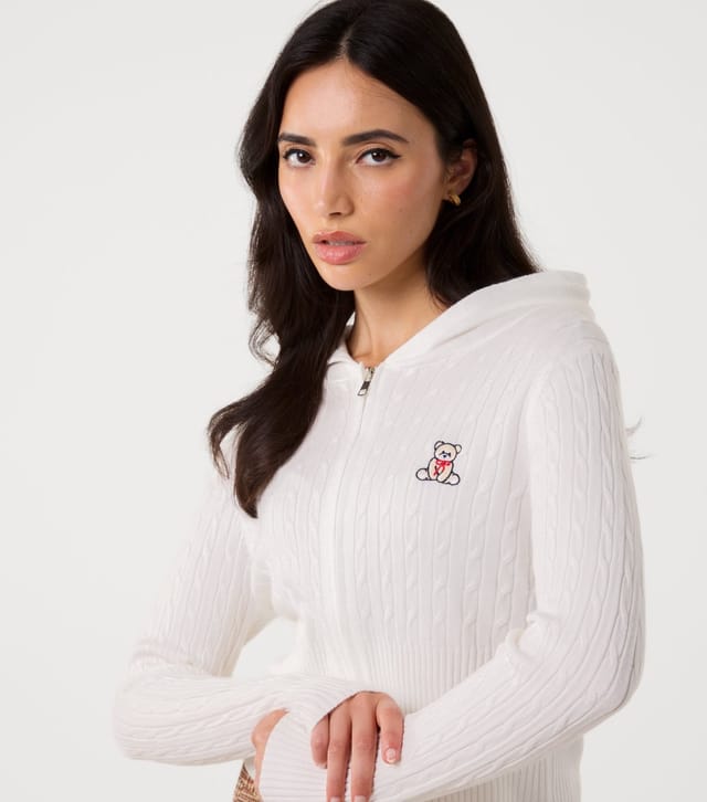 Pink Vanilla Women's Cream Teddy Embroidered Hoodie Pink Vanilla New Look - 3
