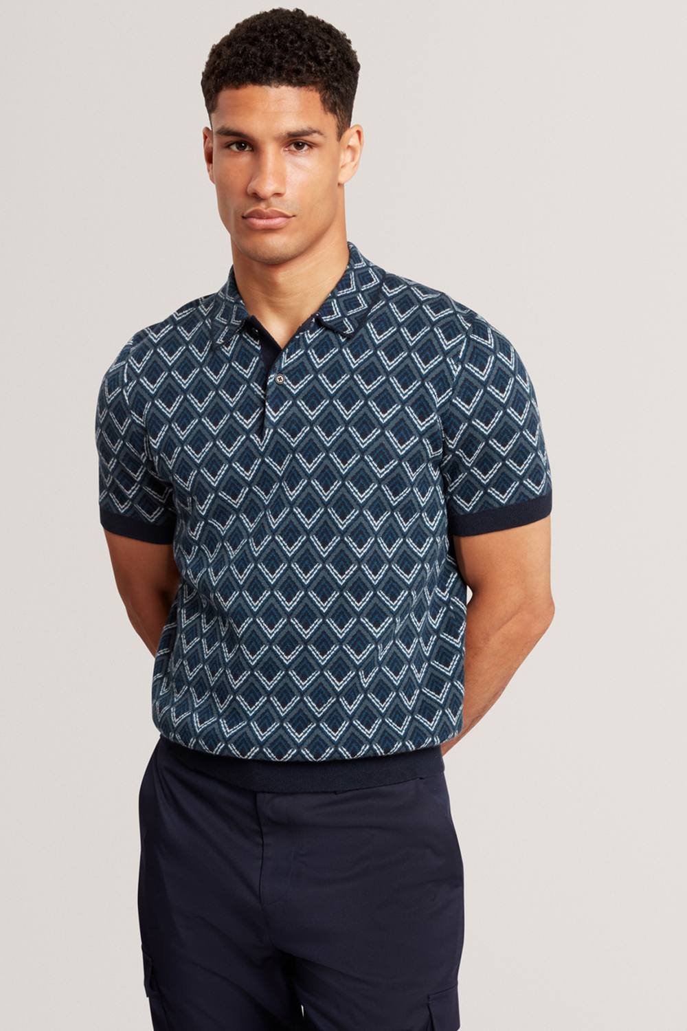 Ted Baker Ted Baker Men's MELVVIN SS Geo Jacquard Knit Polo Navy - 2
