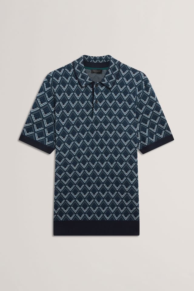 Ted Baker Ted Baker Men's MELVVIN SS Geo Jacquard Knit Polo Navy - 2