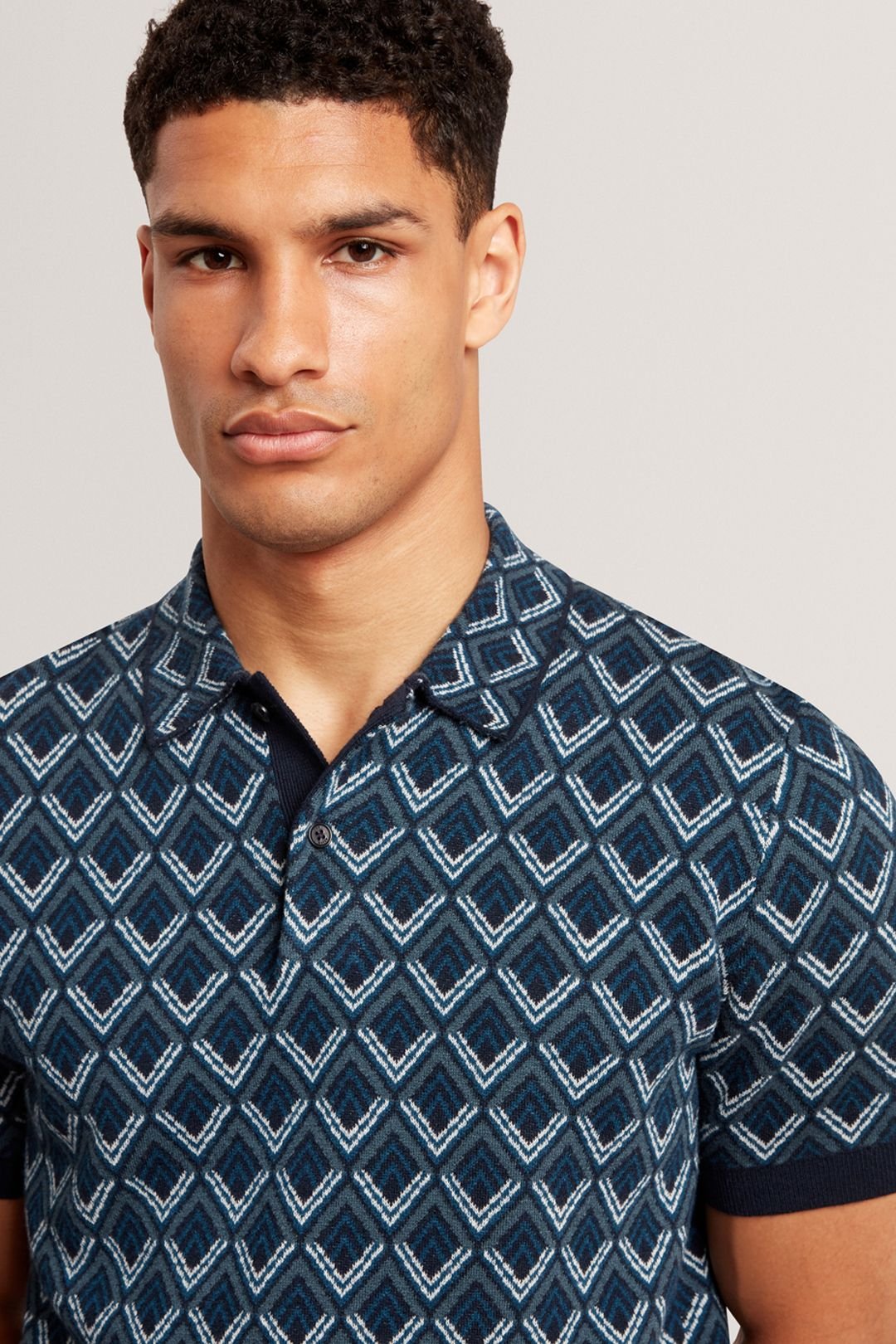 Ted Baker Ted Baker Men's MELVVIN SS Geo Jacquard Knit Polo Navy - 4