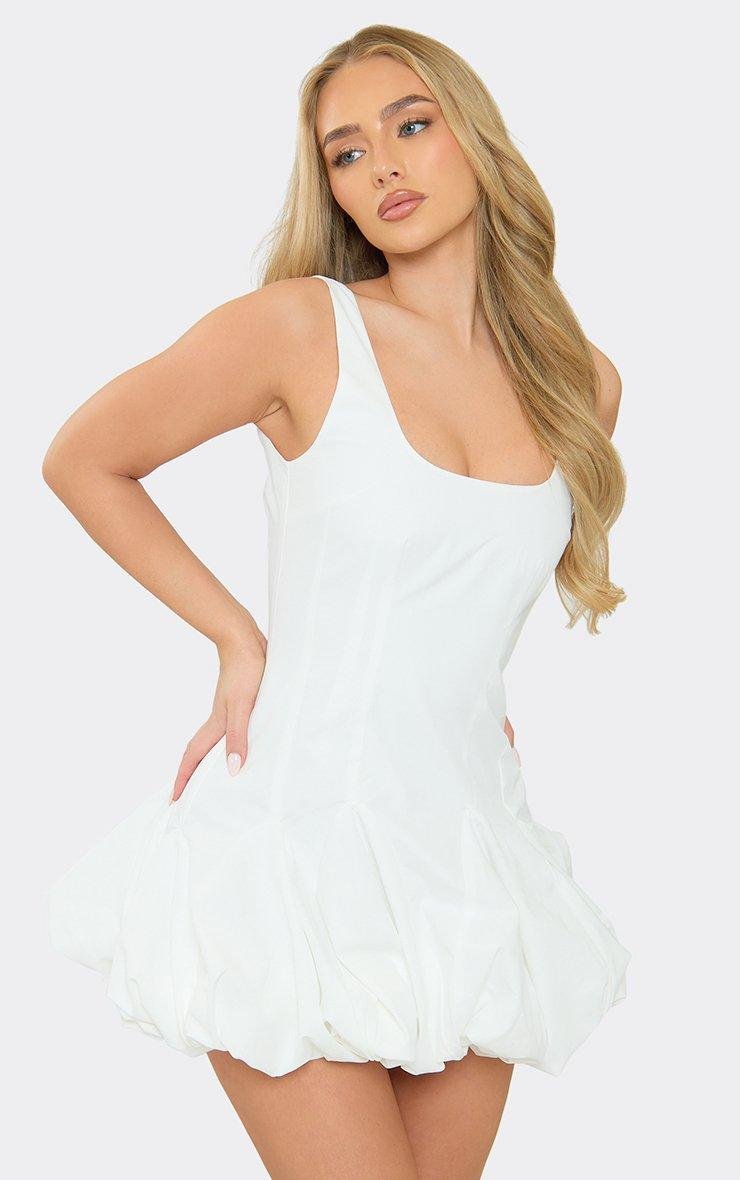 EGO Scoop Neck Godet Style Mini Dress In White, Women's Size UK 6 - 2