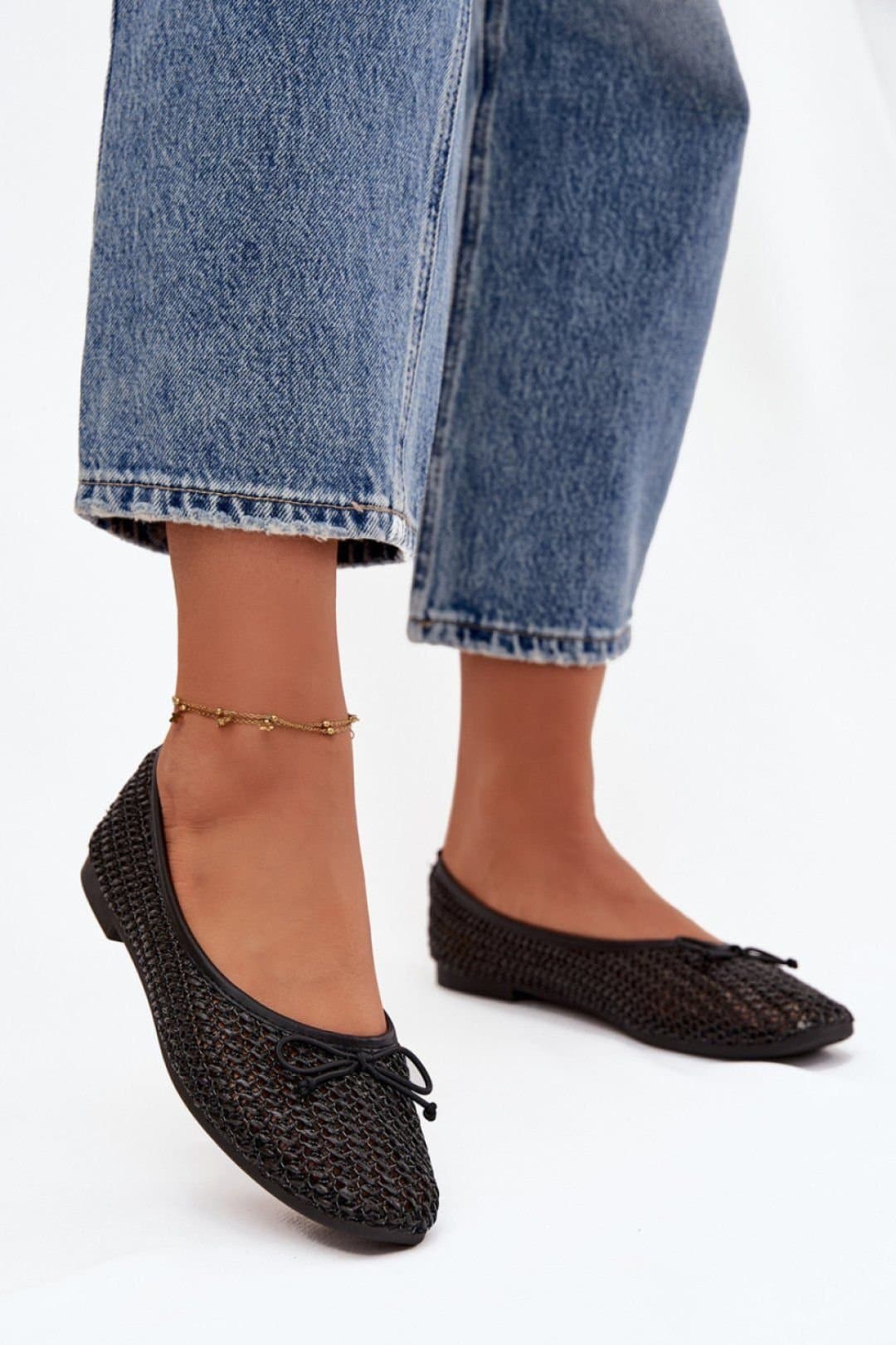 Love Lace Love Lace Women's Braided Ballet Flats with Bow Round Toe Comfort Insoles in Black