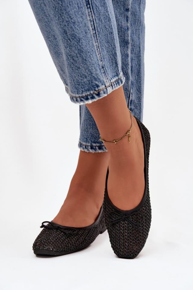 Love Lace Love Lace Women's Braided Ballet Flats with Bow Round Toe Comfort Insoles in Black - 3