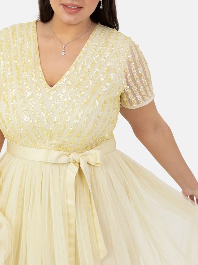 Maya Deluxe Maya Deluxe Women's Belted Stripe Embellished Maxi Dress in Yellow - 3