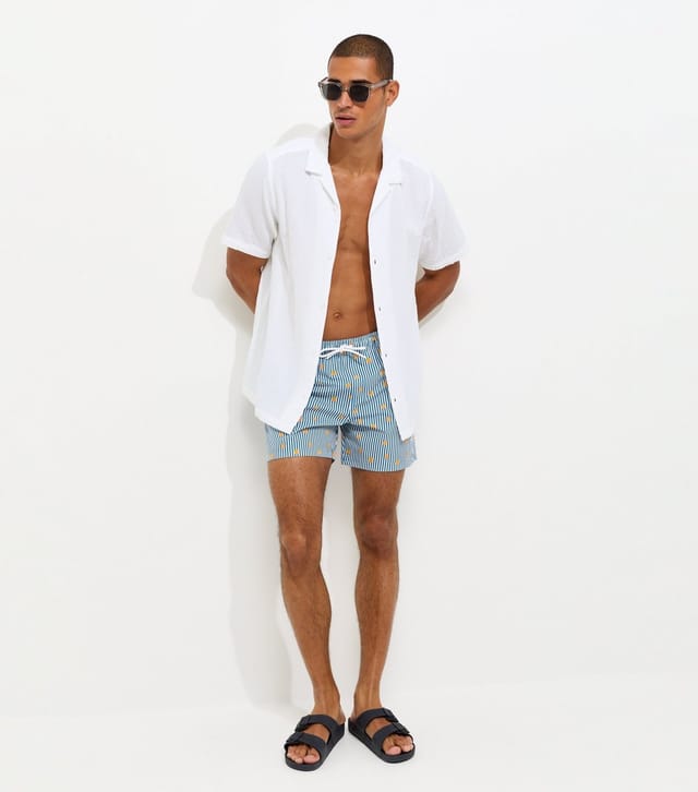 jack & jones Men's Bright Blue Regular Fit Orange Stripe Print Swim Shorts Jack & Jones New Look - 2