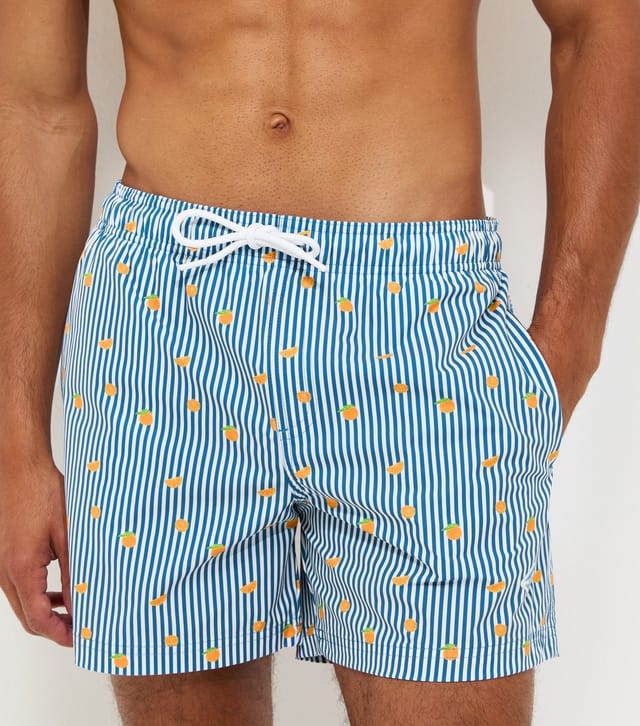 jack & jones Men's Bright Blue Regular Fit Orange Stripe Print Swim Shorts Jack & Jones New Look - 3
